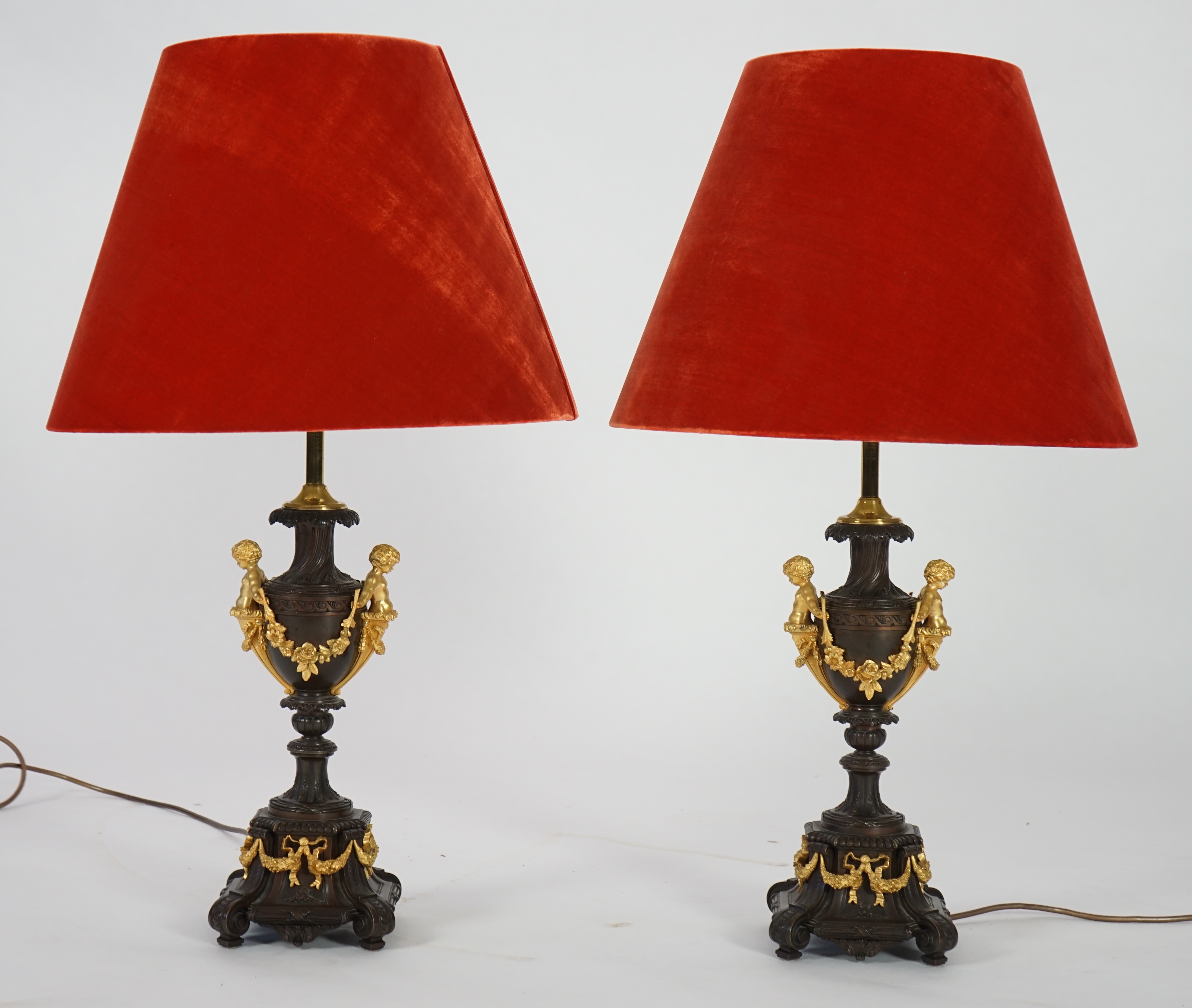 A pair of 19th century French bronze and ormolu table lamps